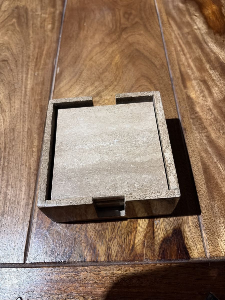 Set of 6 Stone Coasters with Holder - Earth Tone Square