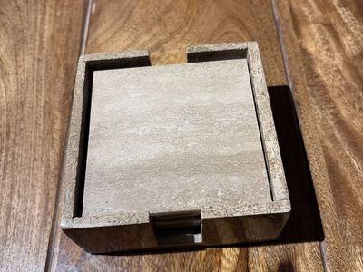 Set of 6 Stone Coasters with Holder - Earth Tone Square