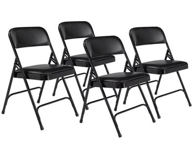 Set of 4 Premium Vinyl Padded Folding Chairs Black