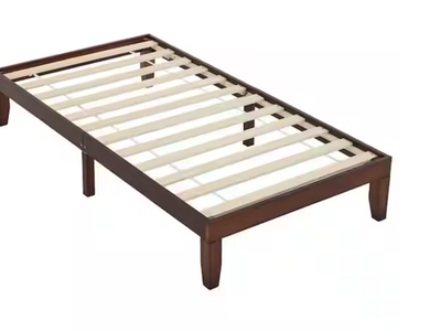 New in Box TWIN Brown Wood Frame Pine Wood Twin Platform Bed Single