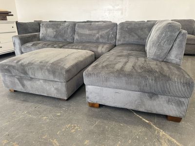 GRAY COSTCO CORDUROY SECTIONAL SOFA COUCH & OTTOMAN