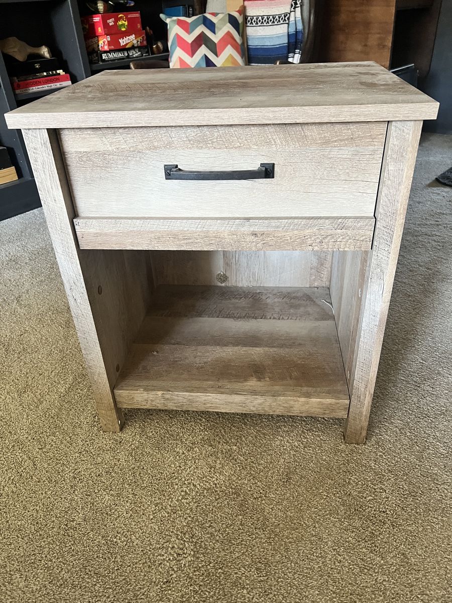 Wooden Nightstand with Drawer and Shelf - Light Oak Finish