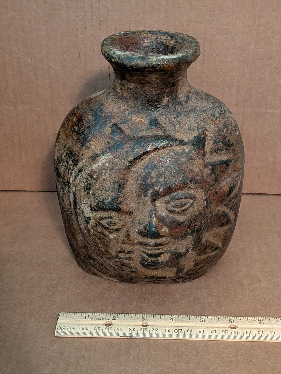 Sun and Moon Face Vase Pottery Clay Art