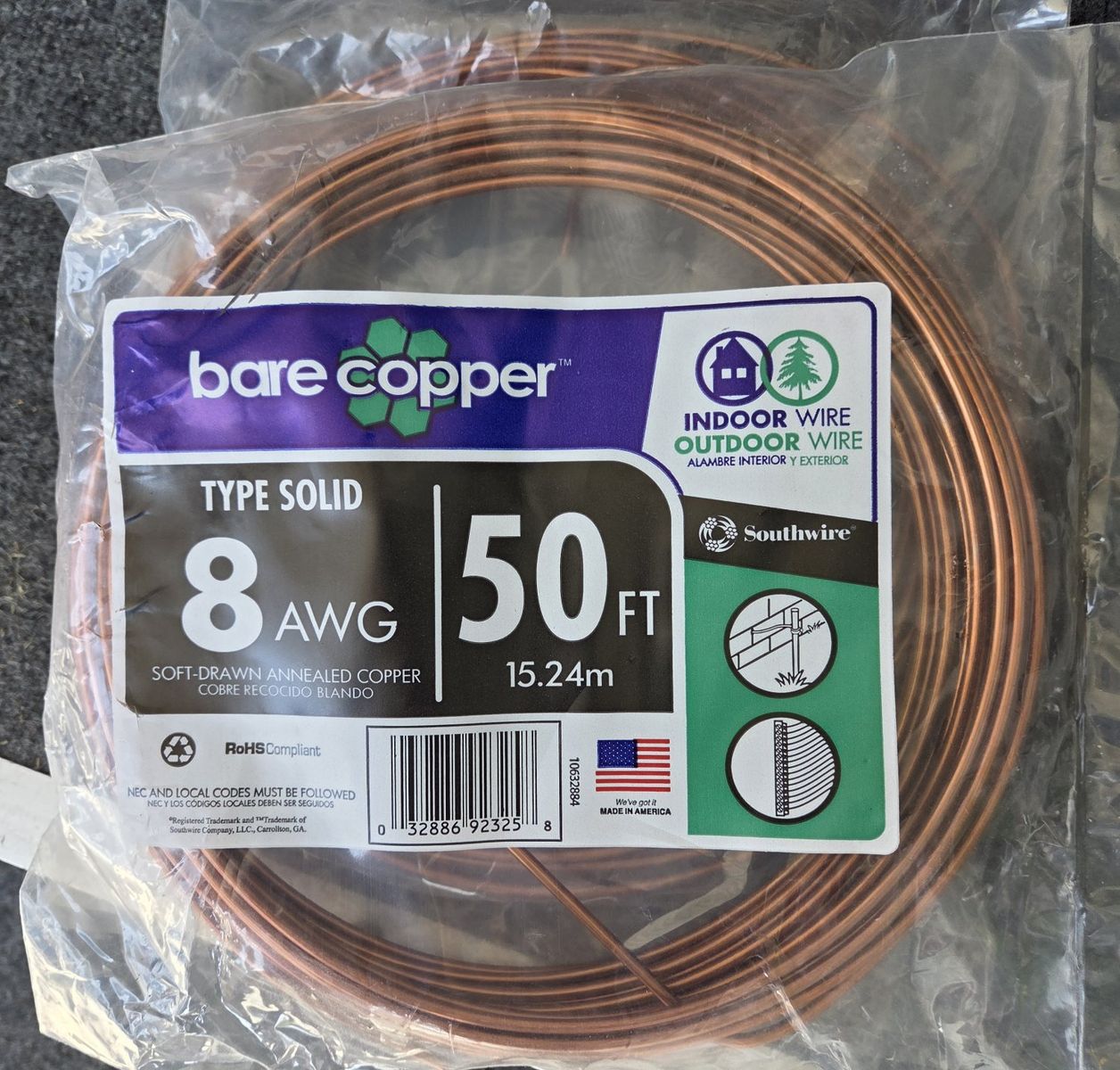 100 ft of South Wire Bare Copper Wire