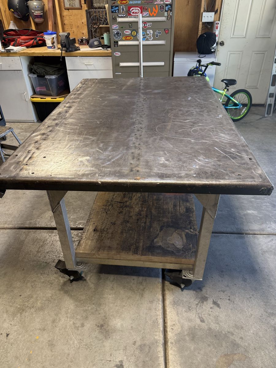 Heavy-Duty Metal Welding/Work Table on Casters with Lower Shelf, 47”W x 72”L x 34”H