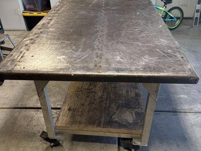 Heavy-Duty Metal Welding/Work Table on Casters with Lower Shelf, 47”W x 72”L x 34”H