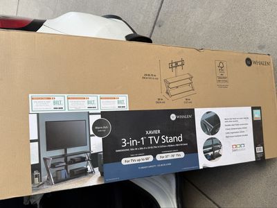 Whalen Xavier 3-in-1 TV Stand for 37"-70" TVs, Warm Ash/Silver, Black Tempered Glass