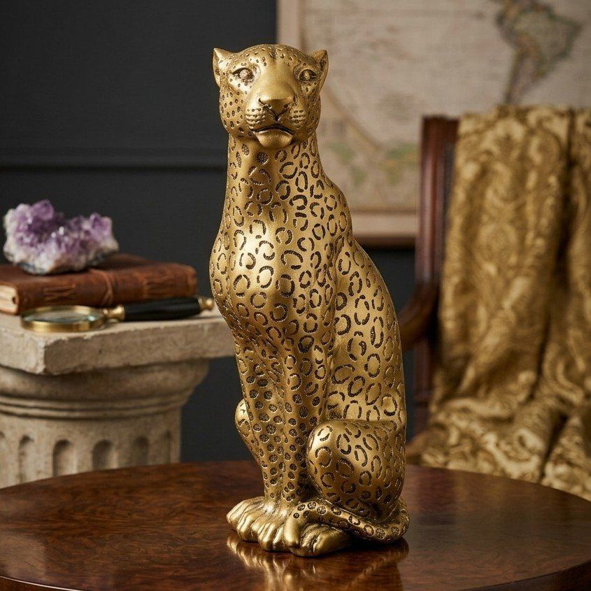 Gold Tone Cheetah Figurine | Polyresin | Statue