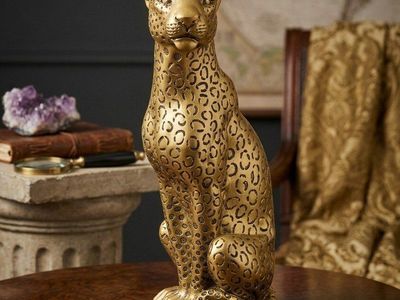 Gold Tone Cheetah Figurine | Polyresin | Statue