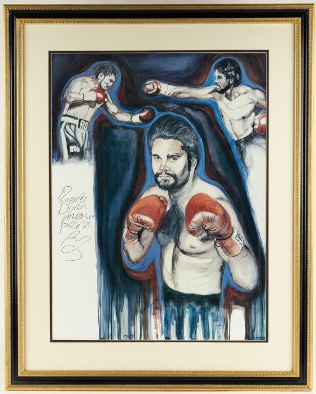 signed Colorful Lithograph Of Boxer Roberto Duran