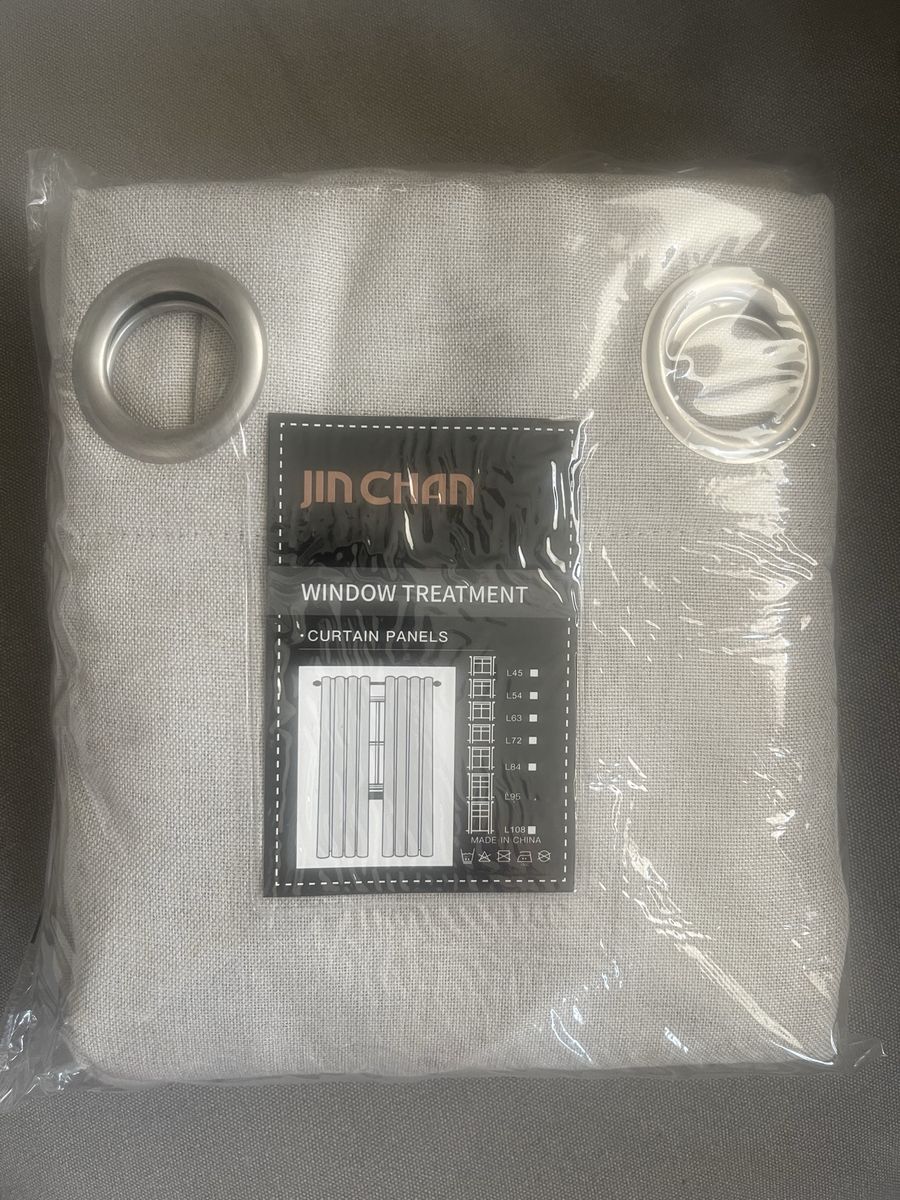 JIN CHAN Beige Linen Textured Grommet Curtain Panels Window Treatment Brand New