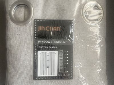 JIN CHAN Beige Linen Textured Grommet Curtain Panels Window Treatment Brand New