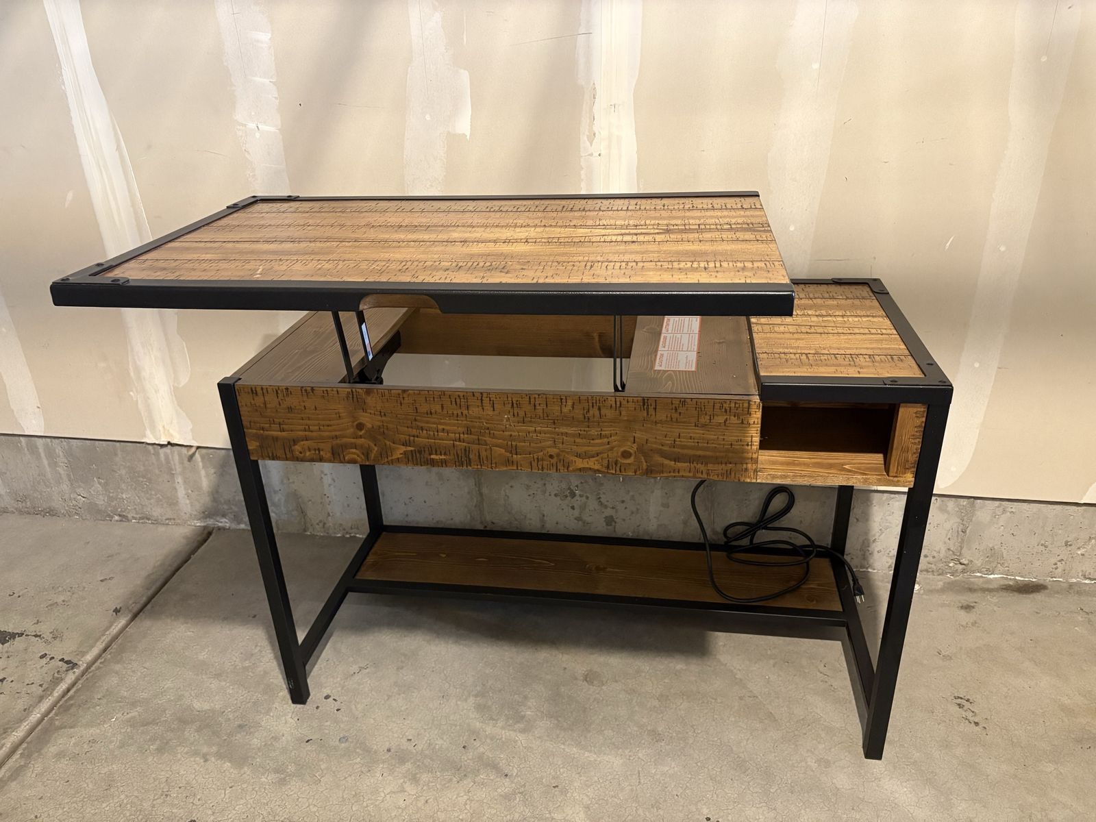 Industrial Style Adjustable Height Lift Top Desk - Wood & Metal Workstation