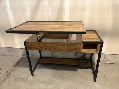 Industrial Style Adjustable Height Lift Top Desk - Wood & Metal Workstation