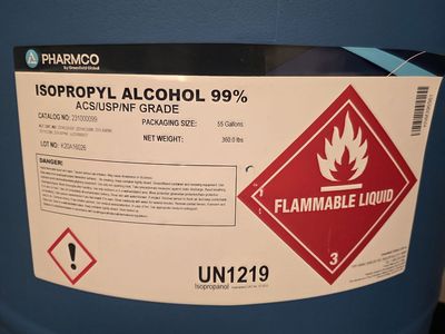 New 55 Gallon Drum Isopropyl Alcohol 99% ACS/USP/NF Grade