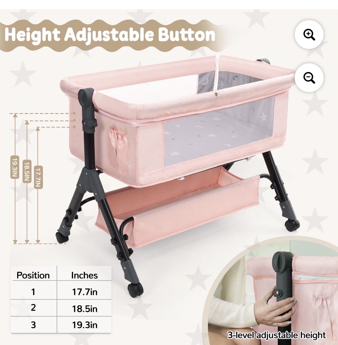 🩷 Baby Bassinet / Bedside Sleeper – Pink – Gently Used