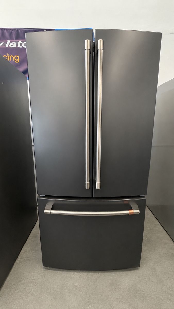 Cafe Matte Black French Door Refrigerator with Bottom Freezer In Like New Condition 