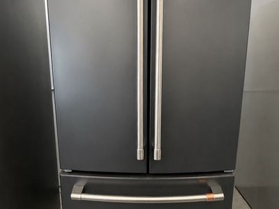 Cafe Matte Black French Door Refrigerator with Bottom Freezer In Like New Condition