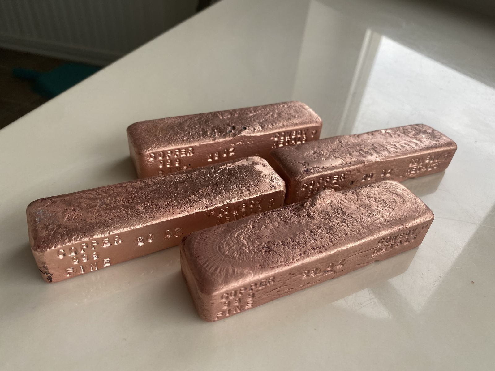 4 Copper Bars  .999 Fine Hand Poured