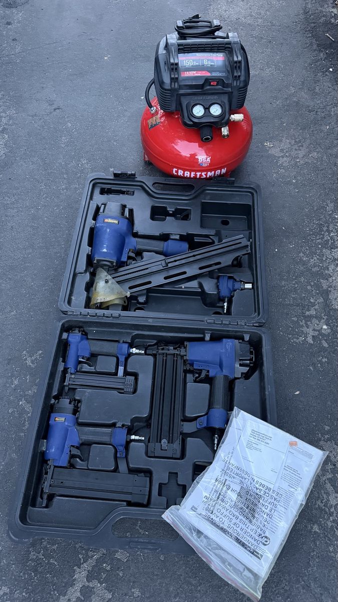 6 gal compré with finish nailer’s