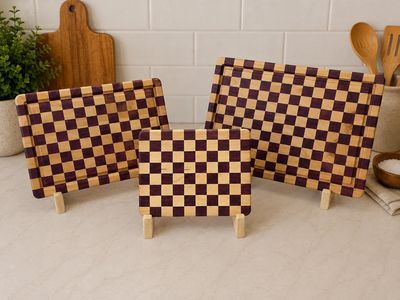 Handmade Checkered Wood Cutting Board - Hard Maple & Purpleheart - with Juice Groove