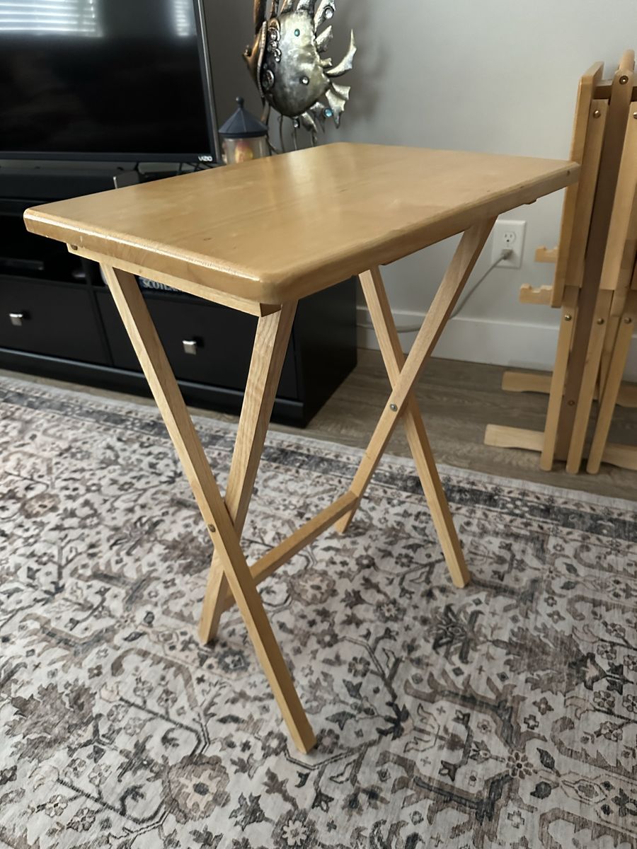 Folding Wooden TV Tray Tables with Matching Storage Stand - Set of 4