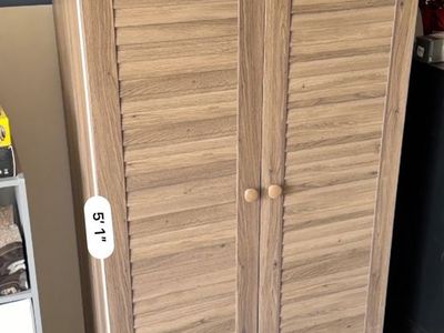 Farmhouse Armoire Storage Cabinet w/ Louver Doors Oak Wood Finish - Light Brown