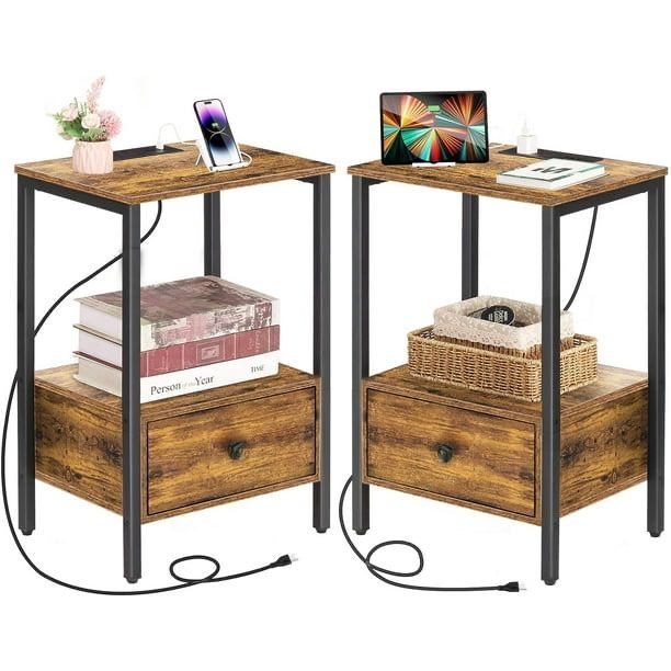 Modern Charging USB  Nightstands / Side Tables — Set of 2