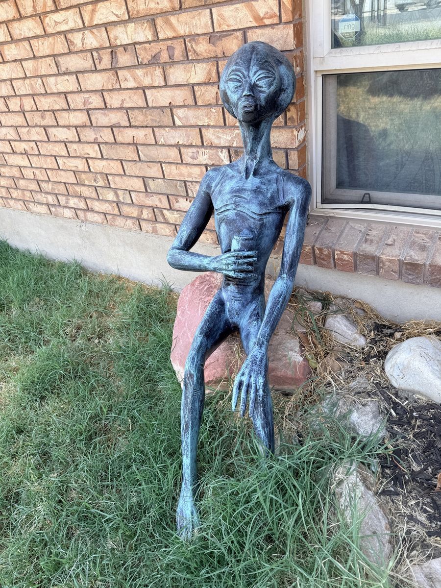 Life-Size Sitting Alien Statue - Garden Decor & Yard Art