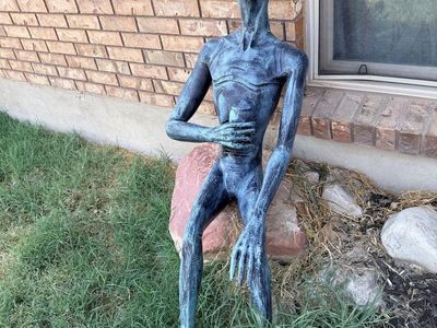 Life-Size Sitting Alien Statue - Garden Decor & Yard Art
