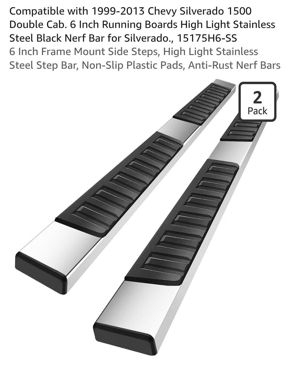 6-Inch Stainless Steel Running Boards for 1999-2013 Chevy Silverado 1500 Double Cab