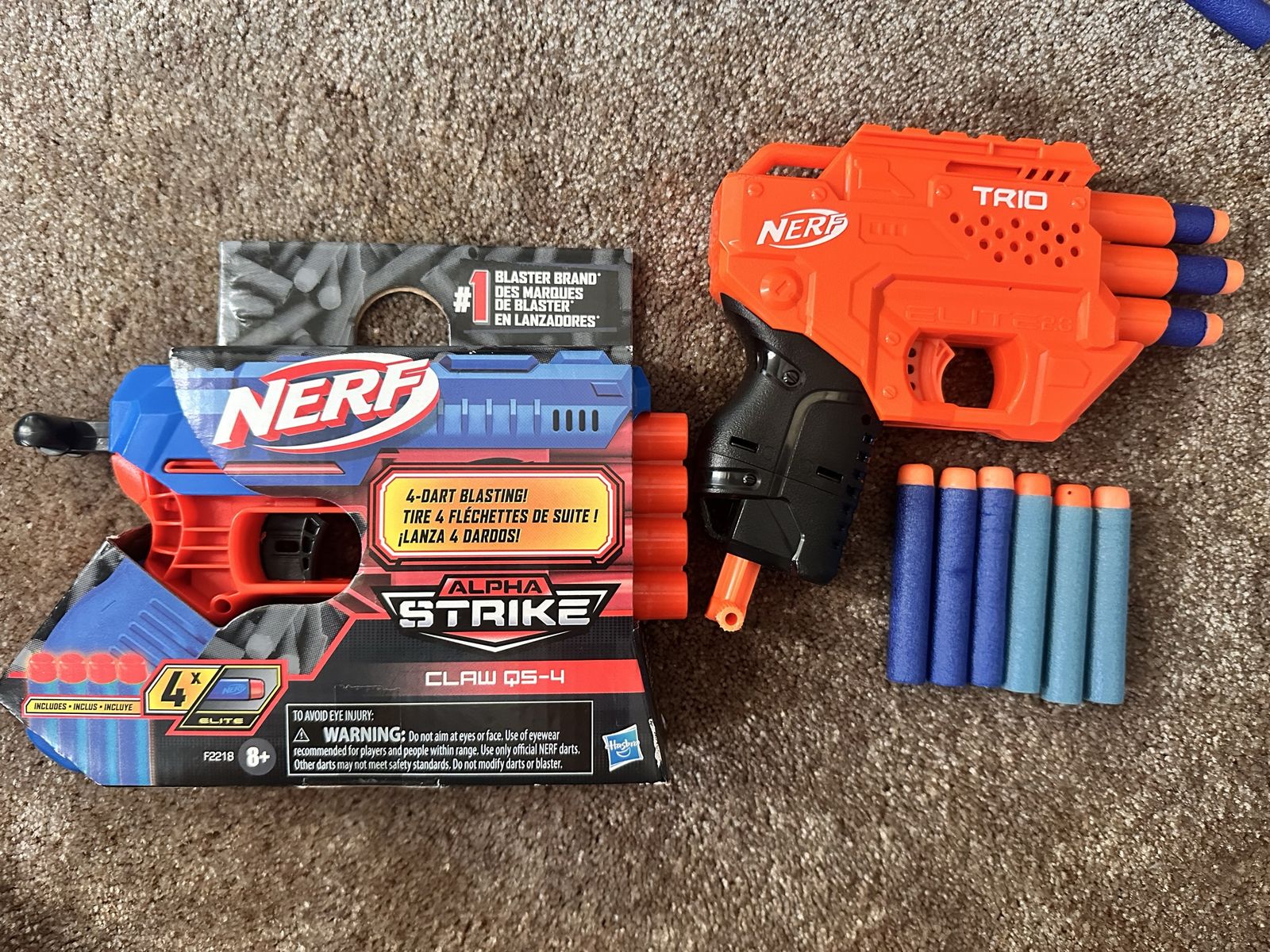 Nerf Elite 2.0 Trio SD-3 and Nerf Alpha Strike Claw QS-4 Blaster Lot with Darts