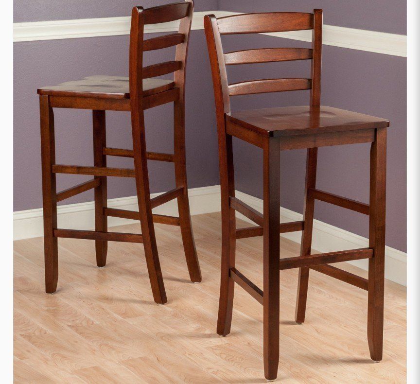 Winsome Set of 2 Walnut 29 Inch Bar Ladder Back Stools
