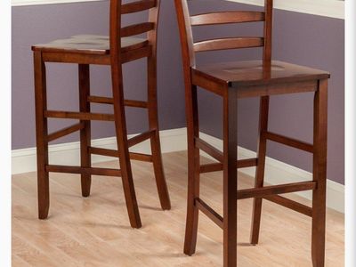 Winsome Set of 2 Walnut 29 Inch Bar Ladder Back Stools