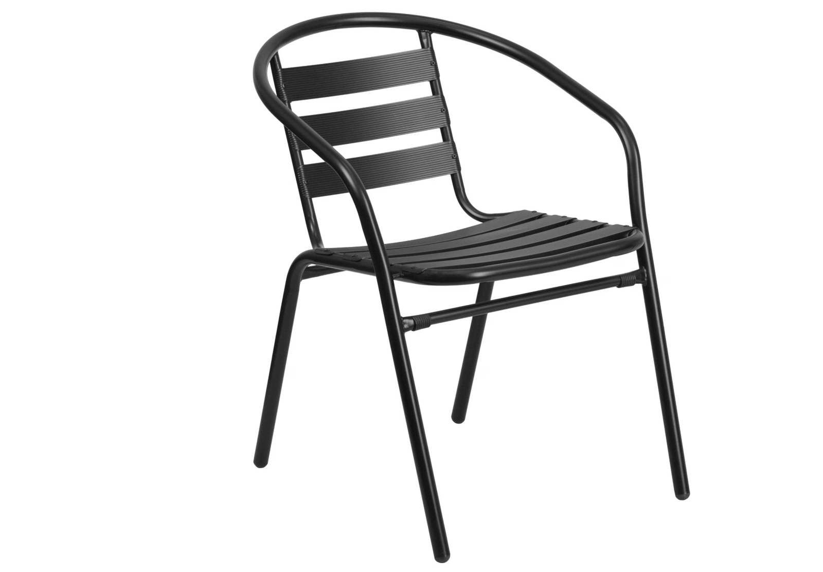 Brand New set of 2, Aluminum Slat Back Stacking Outdoor Restaurant Chair, Black
