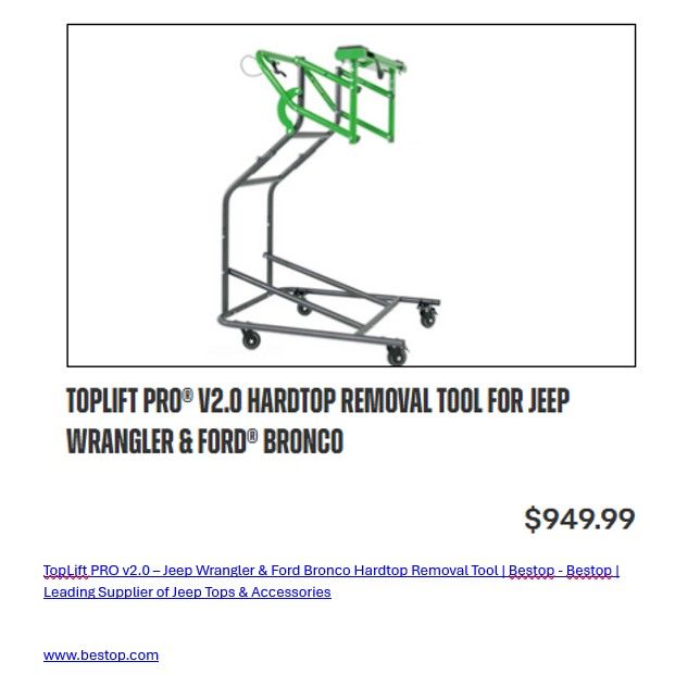 Hard Top Removal/Stand Bronco or Jeep