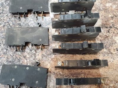 Lot of 9 Vintage Cutler Hammer 15A Circuit Breakers, also 1 40 amp, 1 50 amp 2 post.