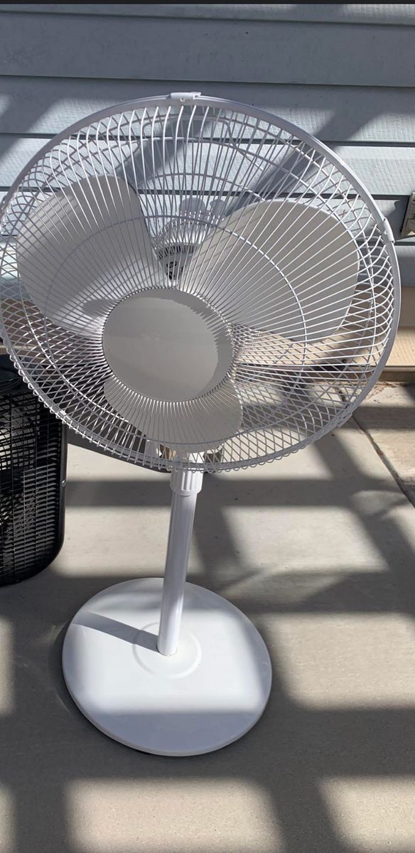 White standing oscillating fan