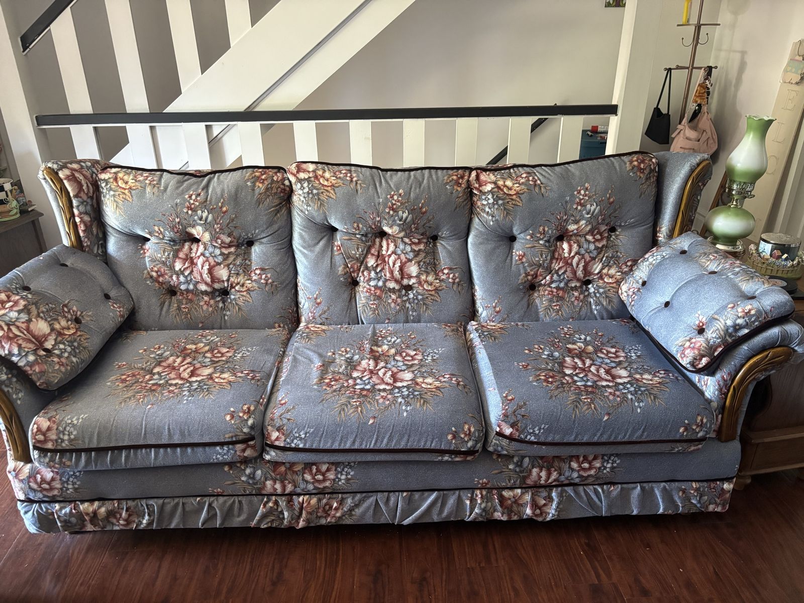 Vintage Floral Print Fabric Sofa & Loveseat Set - Tufted, Traditional Style