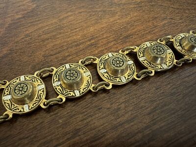 Vintage Damascene Panel Bracelet W/ Flowers