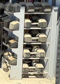 2 Large Dumbbell Set with Racks Various Weights (5-75lbs), exercise equipment.
