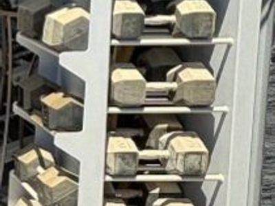 2 Large Dumbbell Set with Racks Various Weights (5-75lbs), exercise equipment.