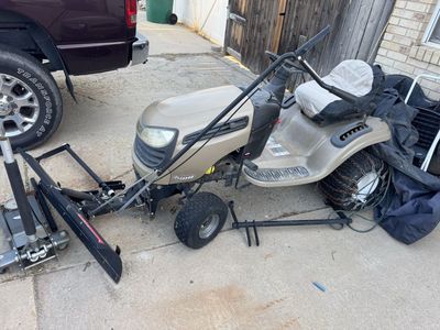 Craftsman DLS3500 Riding Lawn Mower with Snow Plow Blade and Tire Chains