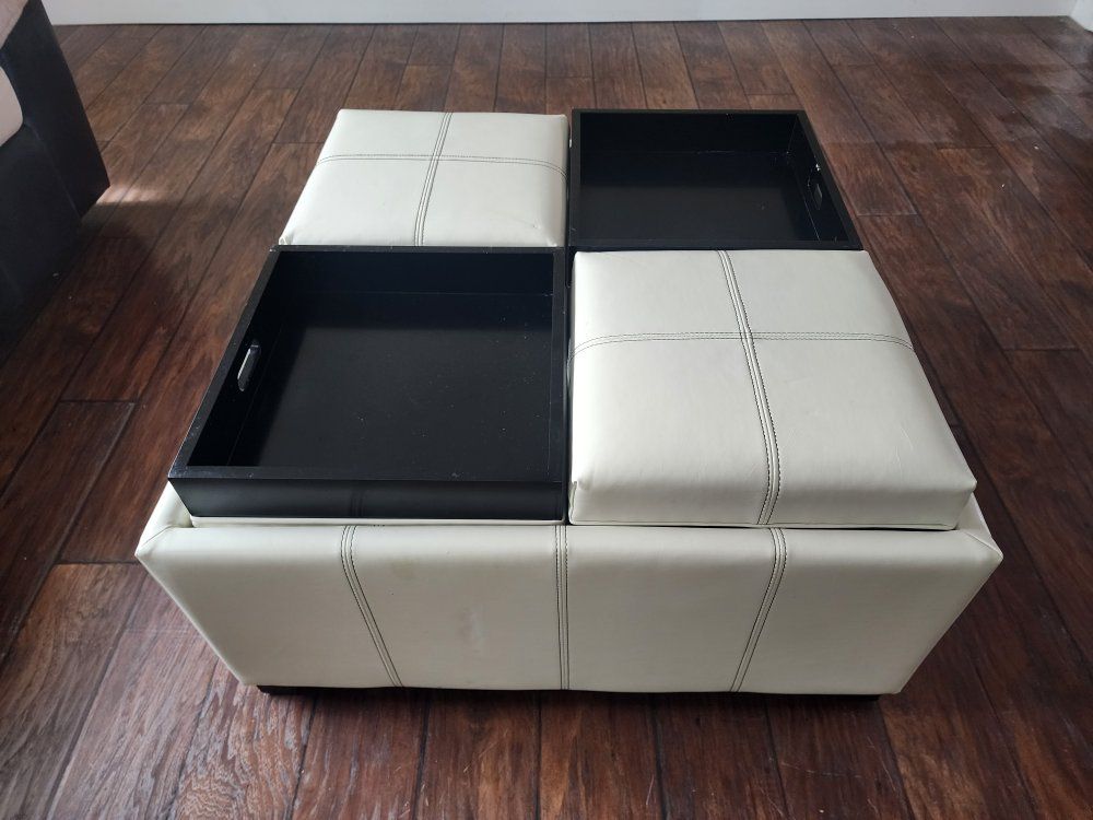 Leather ottoman coffee table with storage