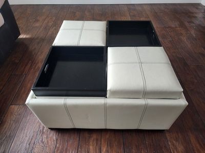 Leather ottoman coffee table with storage