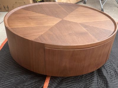 New 36” Modern Round Wooden Coffee Table with Built-in Drawer