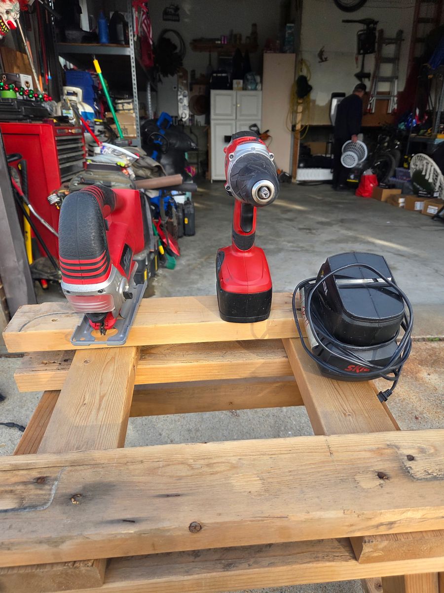 Skil Cordless Jigsaw, Impact Driver, Charger, and grinder