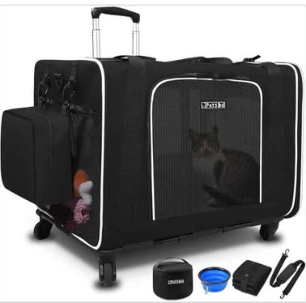 Petskd X-Large Cat Carrier with Litter Box & Wheels