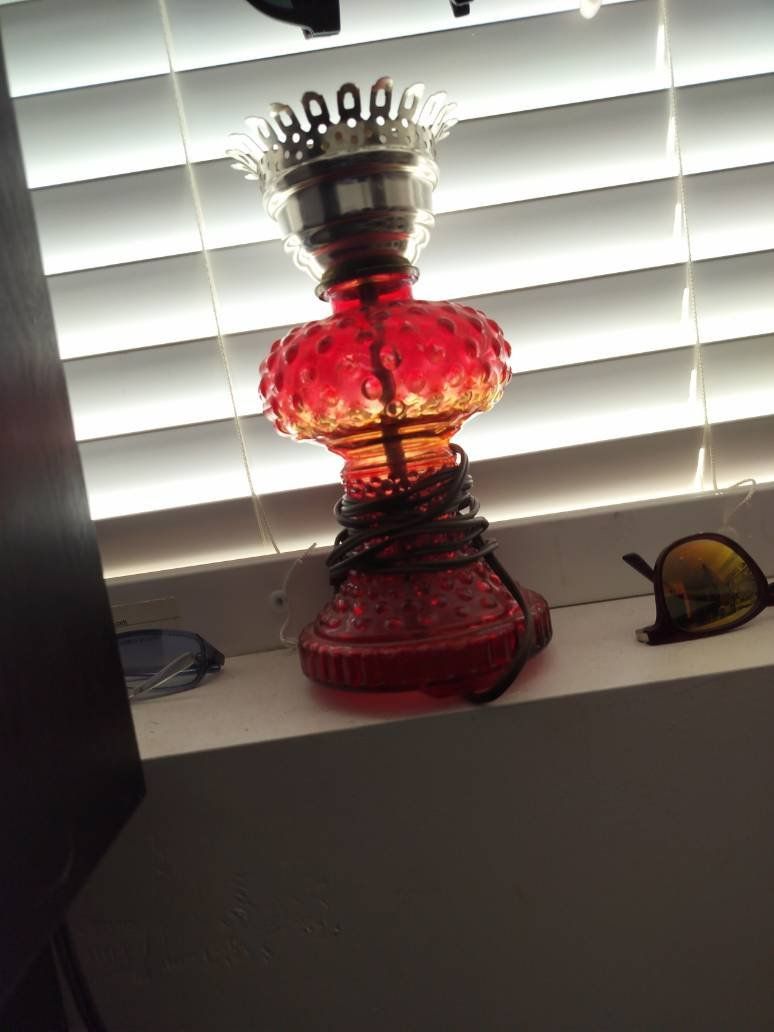 AUTHENTIC FENTON CRANBERRY HOBNAIL GLASS LAMP – COLLECTOR ESTATE PIECE
