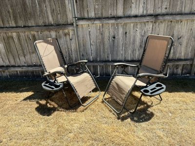 Two Fully Reclining Lawn Chairs With Cupholder